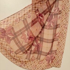 Vintage Laura Ashley Silk Scarf Floral Plaid Square 34 x‎ 34 in  Neutral tones